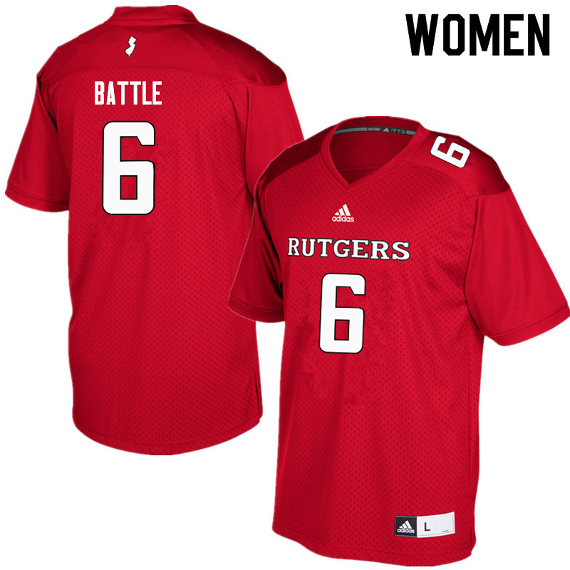 Women #6 Rashawn Battle Rutgers Scarlet Knights College Football Jerseys Sale-Red